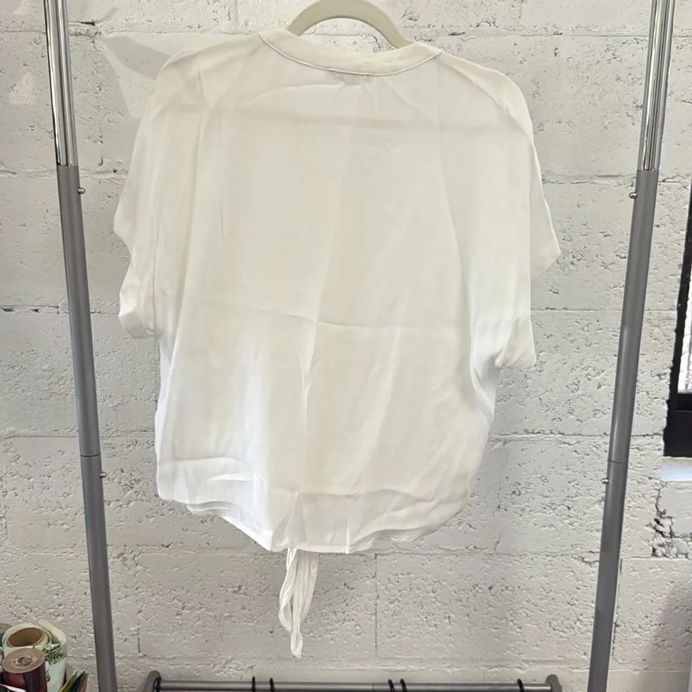 White Button-Up Blouse by OLIVACEOUS - Size Medium - Button Up Tie Short Sleeve - Picture 4 of 4